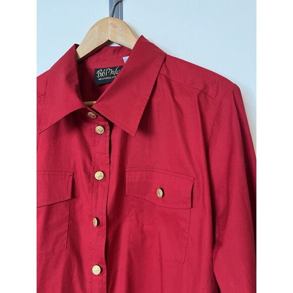 Bob Mackie Cranberry Red Gold Buttons Button Down Shirt Size 1X - Picture 2 of 9